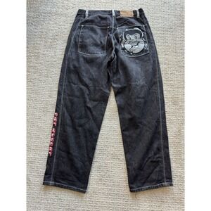 Platinum FUBU Fat Albert Jeans Vintage Y2K Baggy Hip Hop Stash Pouch 36x34 Black